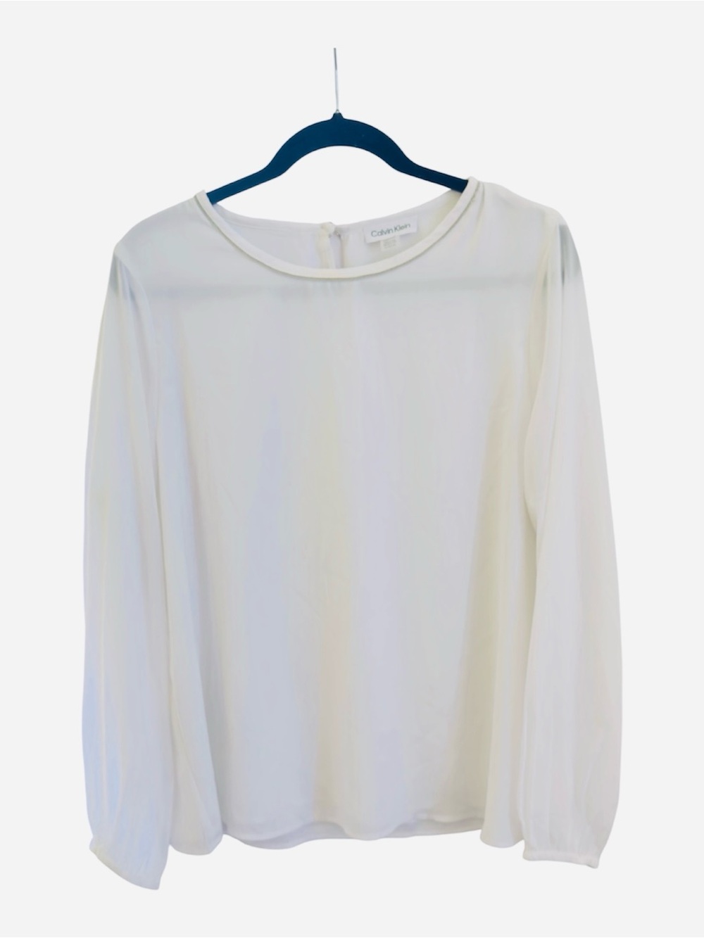 Calvin Klein Lightweight white Long-Sleeve Round Neck Blouse/ Size X- Large
